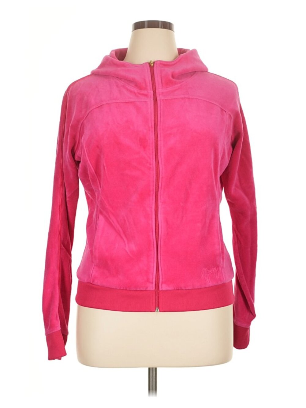 Juicy Couture "Robertson" Velour Zip-Up Hoodie in Hot Pink - Size XL